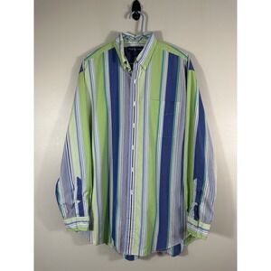 Ralph Lauren Blake Button Up Shirt Mens Large Blue Green Striped Cotton Preppy